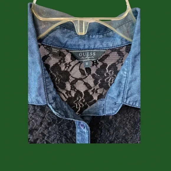 Guess lace & denim button up size M - Picture 5 of 8